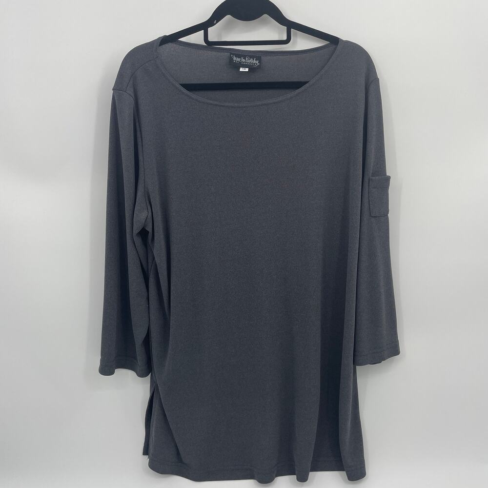 DIANE VON FURSTENBERG Womens Top Size 1X Grey Knit 3/4 Sleeve DVF Concepts